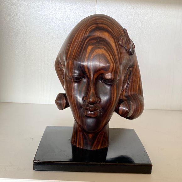 Carved Wood Bust of Woman